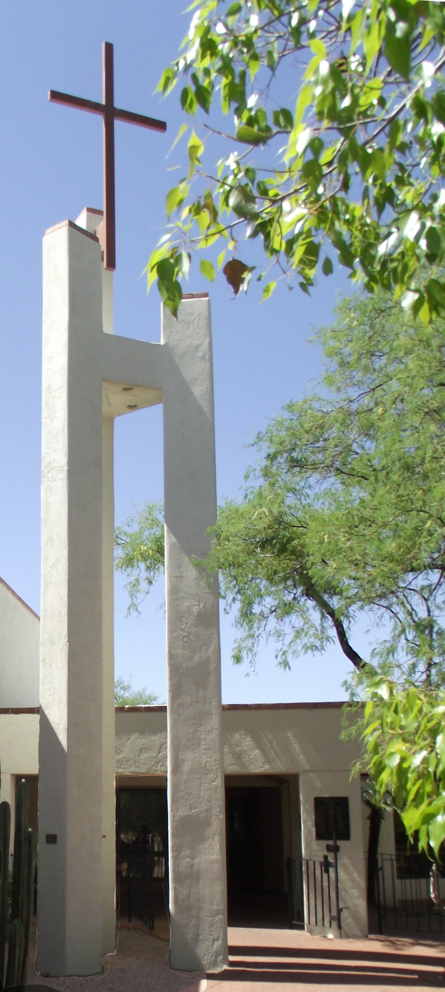 St. Alban’s tall white roadside sign and tower.