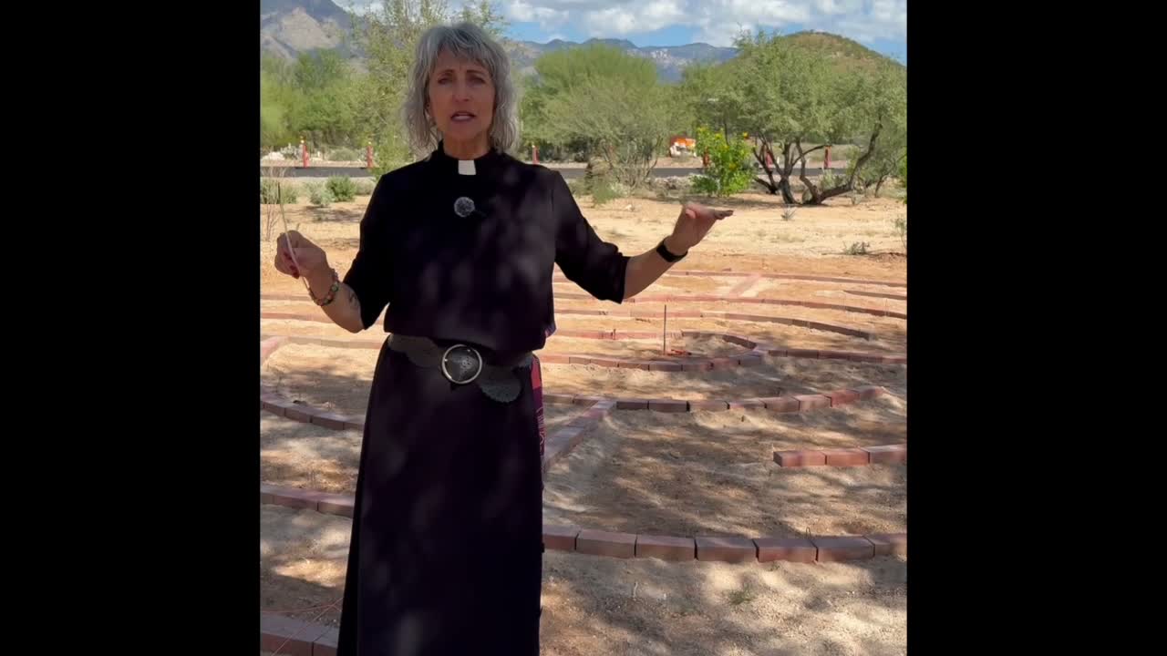 Mother Lainie standing beside the developing labyrinth pathway